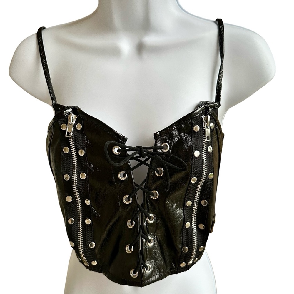 Hot & Delicious Black Corset Studded and Zippered - Small